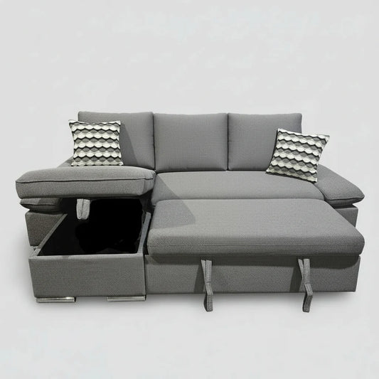 Langley Sectional Sofa Bed with Reversible Chaise and Storage - Dark Grey