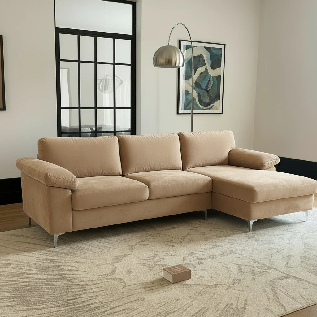 Halifax Sectional Sofa - Beige Velvet