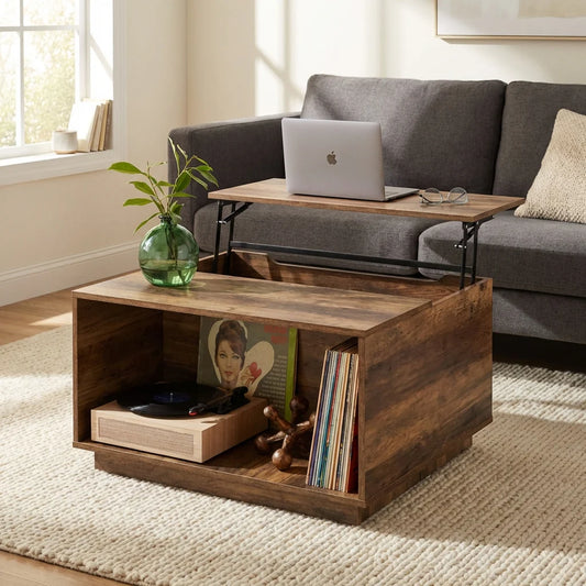 Mancini Modern Square Lift-Top Coffee Table with Hidden Storage – Rustic Toasted Oak