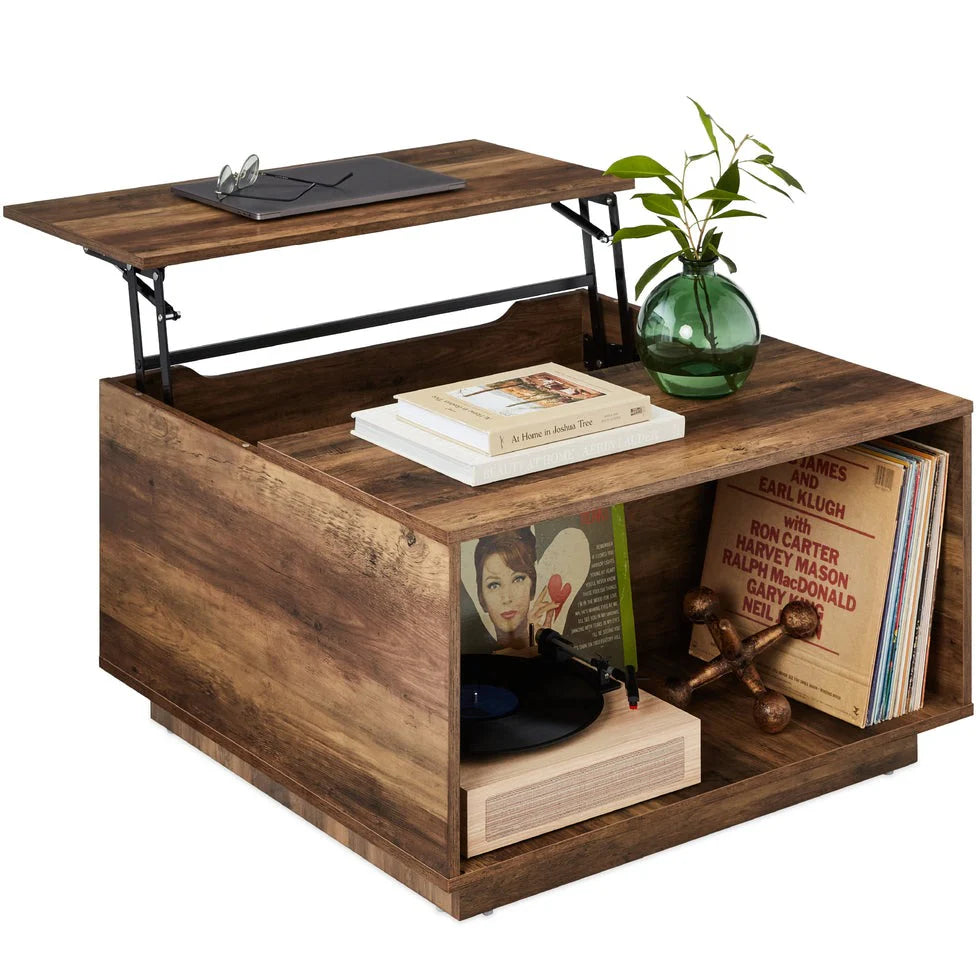 Mancini Modern Square Lift-Top Coffee Table with Hidden Storage – Rustic Toasted Oak