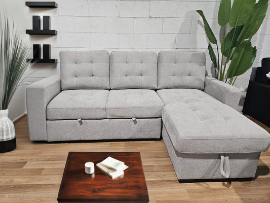 Victoria Sectional Sofa Bed with Storage - Light Grey Fabric