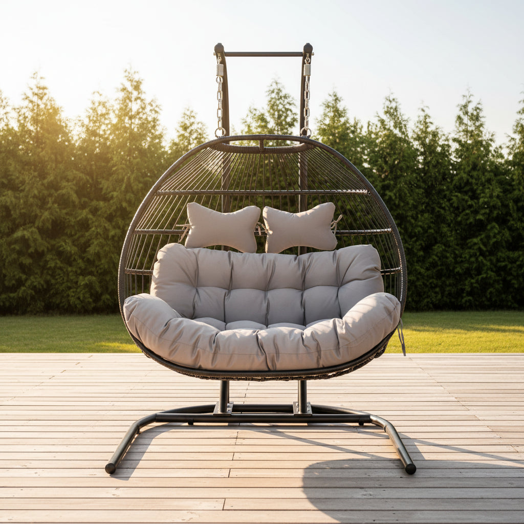 Double folding swing with dark grey cushion
