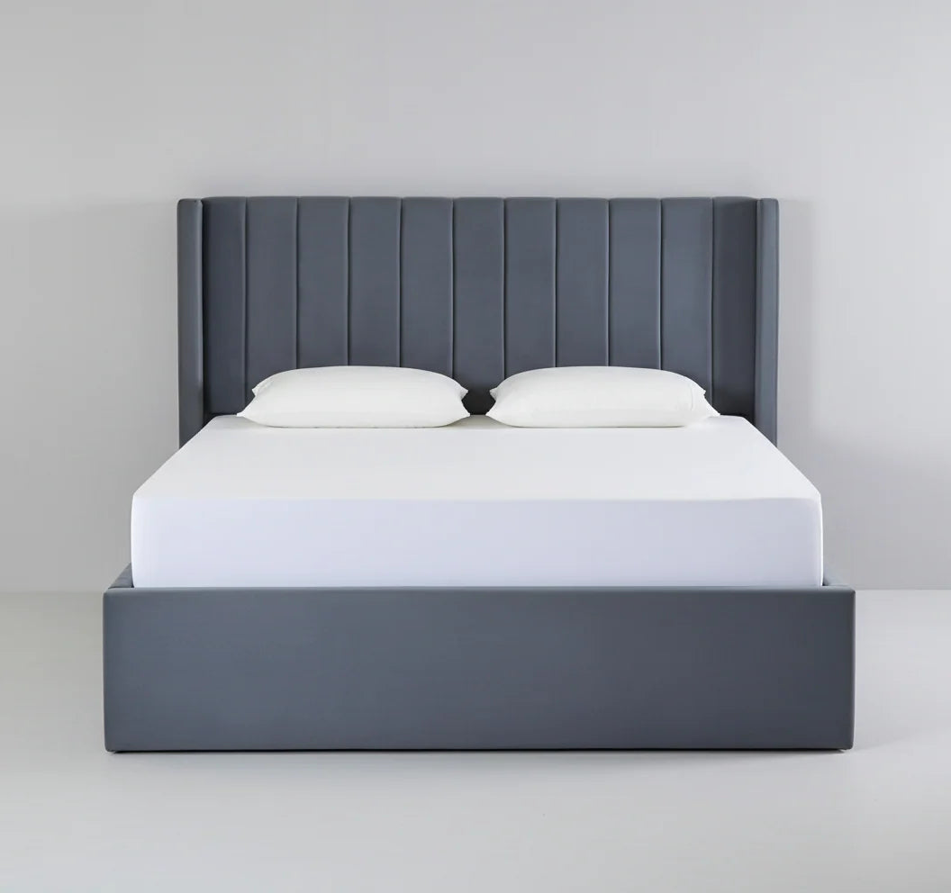 Pluto Hydraulic Storage Bed – Velvet Upholstered with Headboard