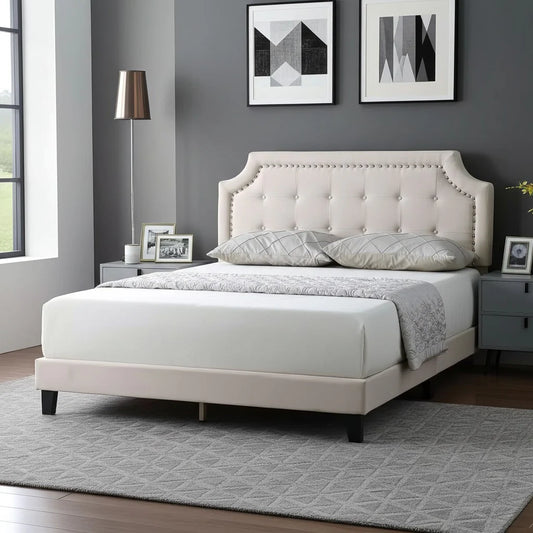 Halifax - Beige Linen Fabric Bed Frame