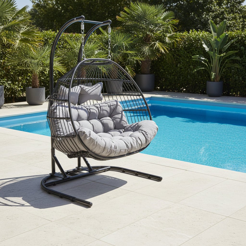 Double folding swing with dark grey cushion