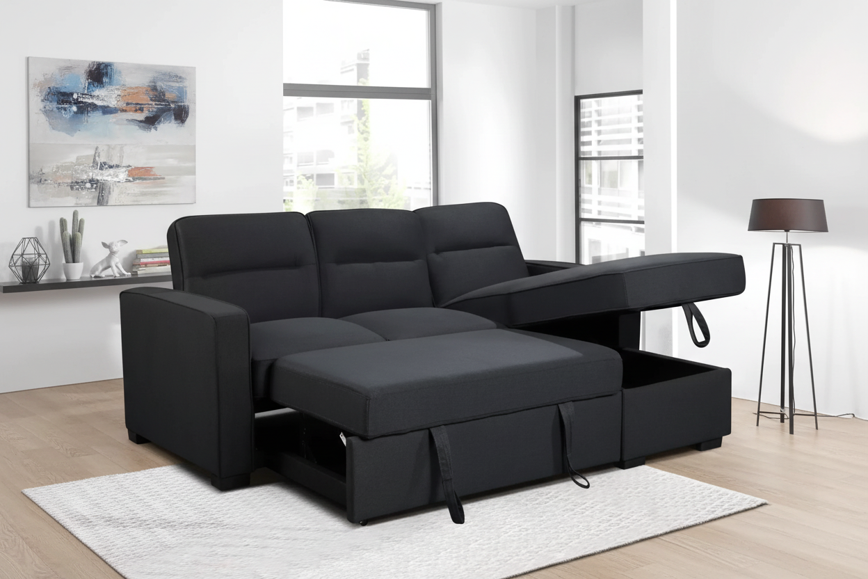 Coquitlam Sectional Sofa Bed with Reversible Chaise in Dark Grey - Modern Living Room