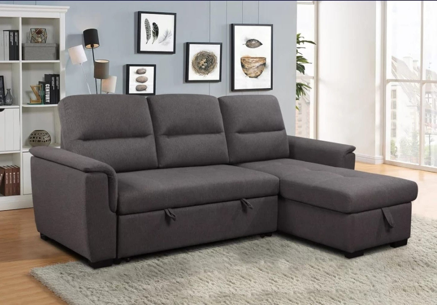 Delta Sectional Sofa Bed with Storage & Reversible Chaise - Dark Grey image 0
