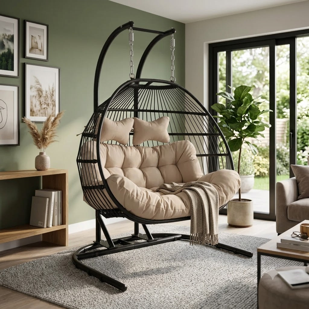 Double folding swing with Beige Cushion