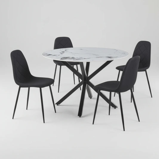 Hawaii 5-Piece Dining Set with Ceramic Top Table and Velvet Chairs