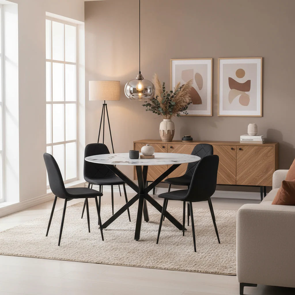 Hawaii 5-Piece Dining Set with Ceramic Top Table and Velvet Chairs