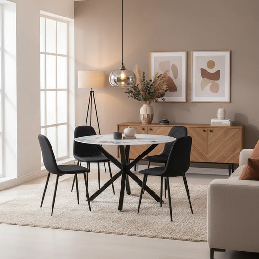 Hawaii 5-Piece Dining Set with Ceramic Top Table and Velvet Chairs