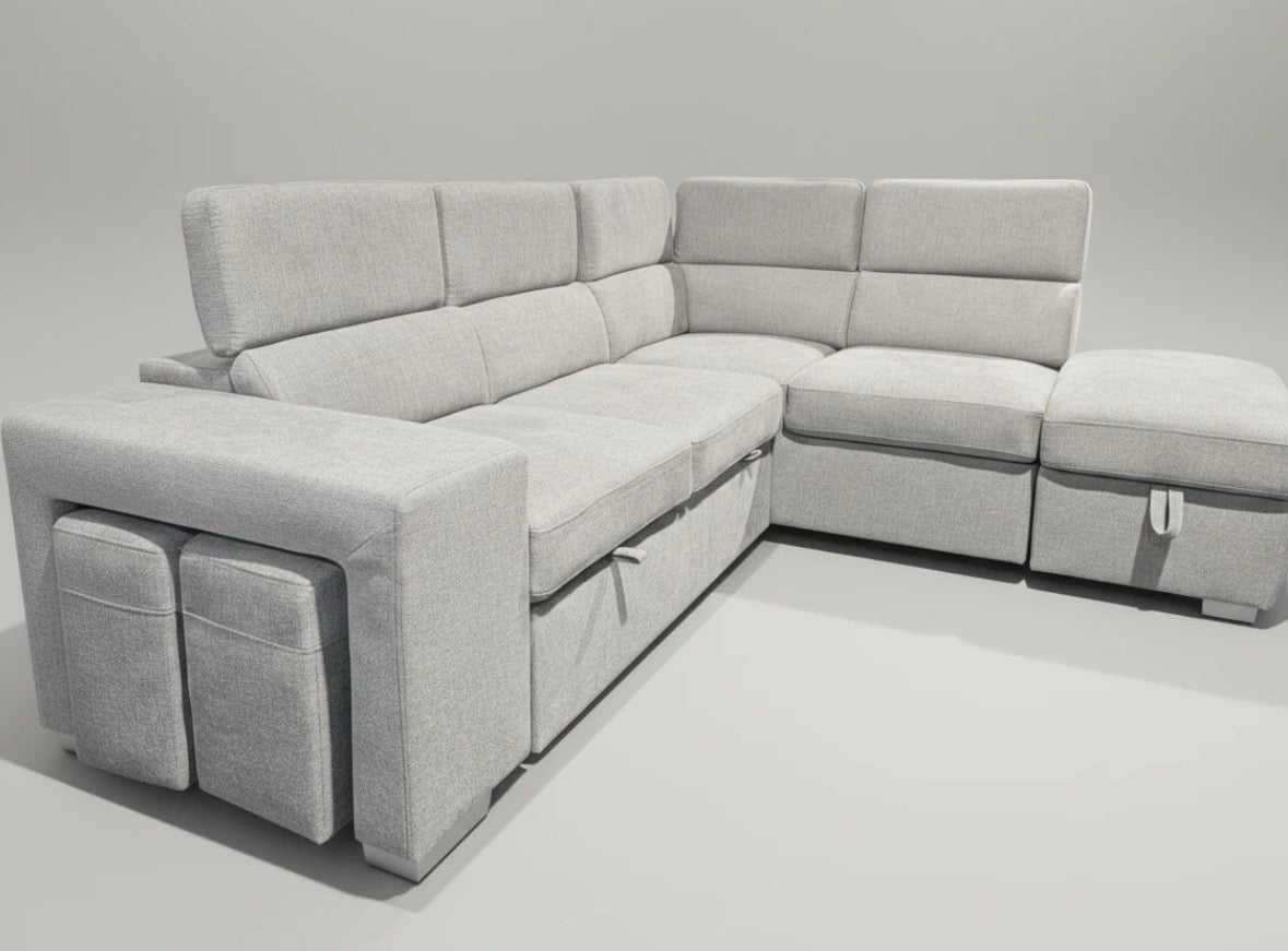 Abbotsford 3-Seater Sectional Sofa Bed with Ottoman and Footstools