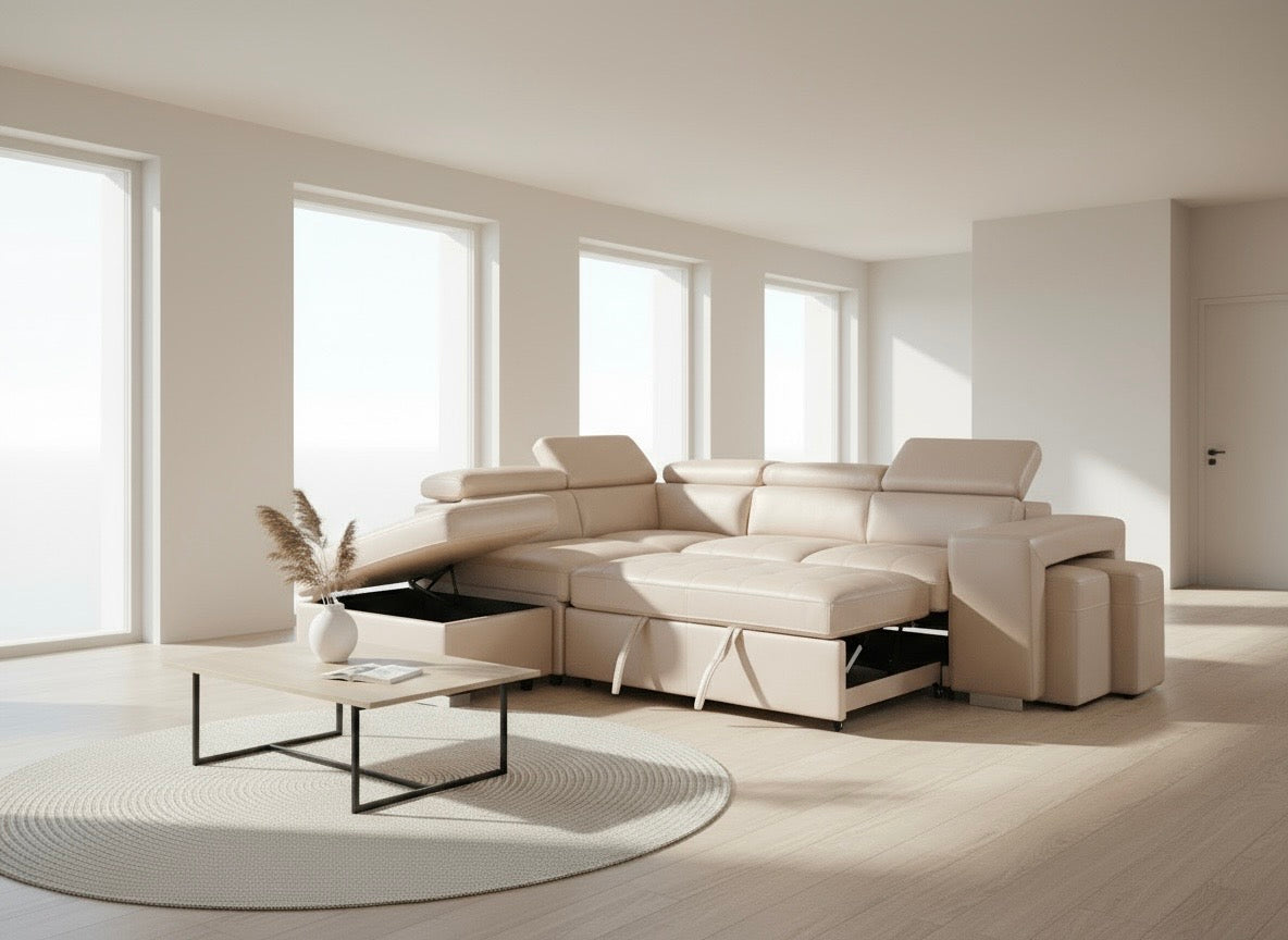 Abbotsford 3-Seater Sectional Sofa Bed with Ottoman and Footstools