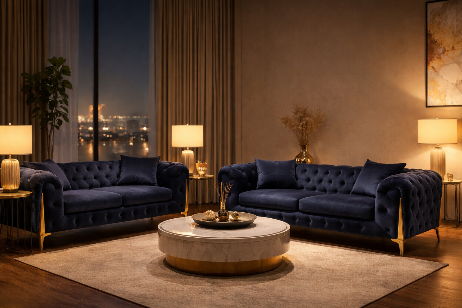 Modern living room with grey sectional sofa and minimalist decor — Langley Furniture Outlet showroom