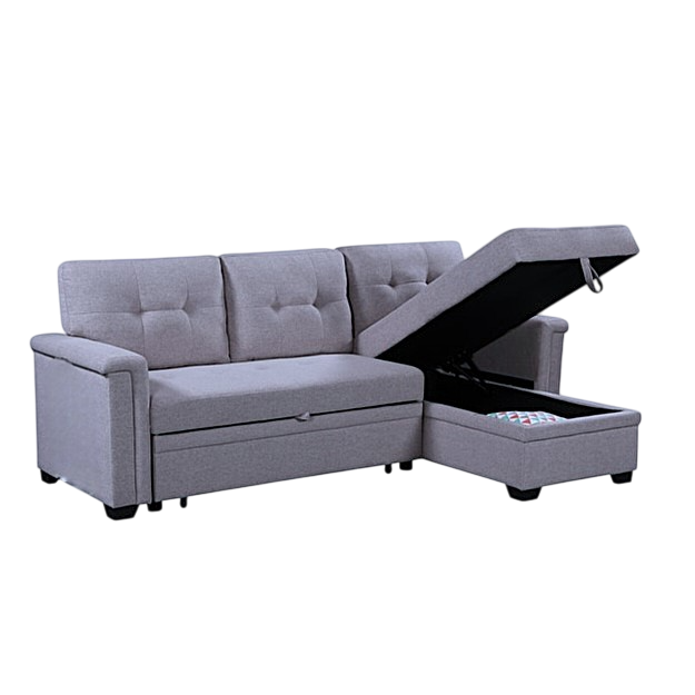 Nanaimo Sectional Sofa Bed with Storage - Light Grey