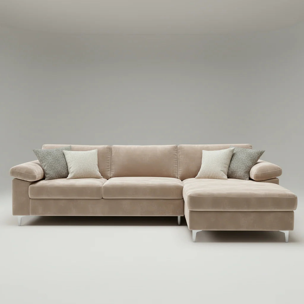 Halifax Sectional Sofa - Beige Velvet