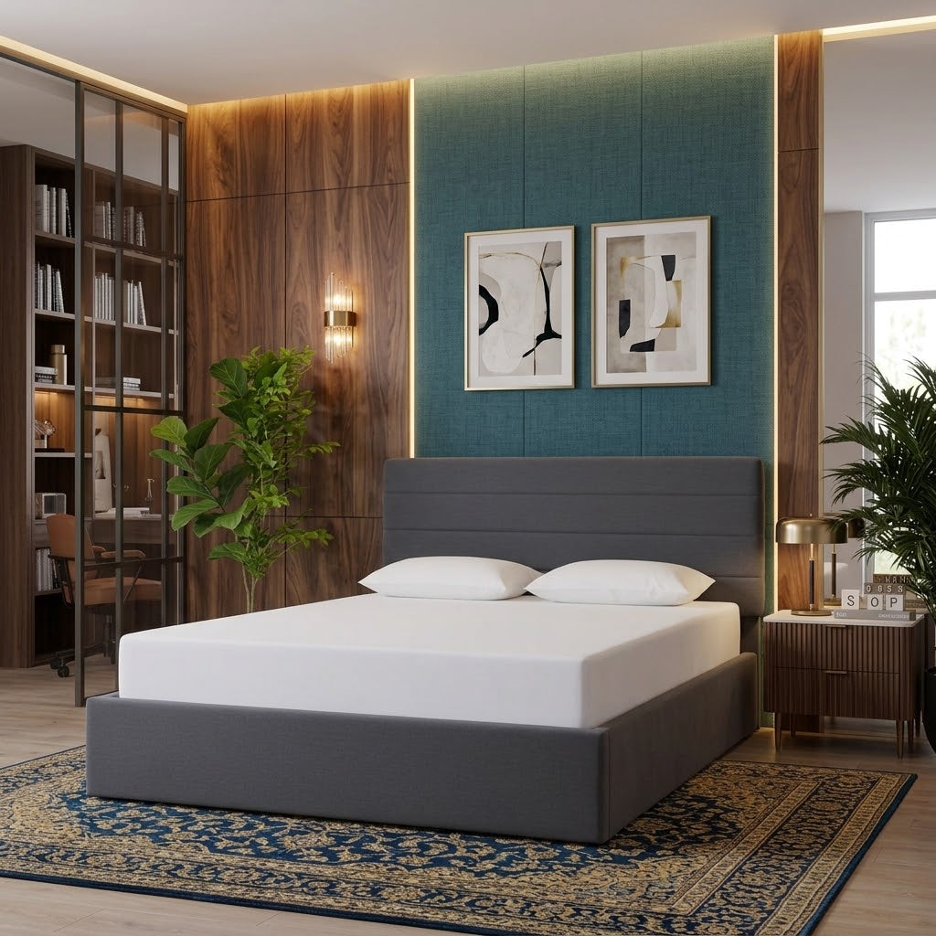 Rocco Upholstered Hydraulic Storage Bed with Headboard – Modern Platform Bed Frame with Lift-Up Storage - Grey Linen, Beige Velvet, Grey velvet