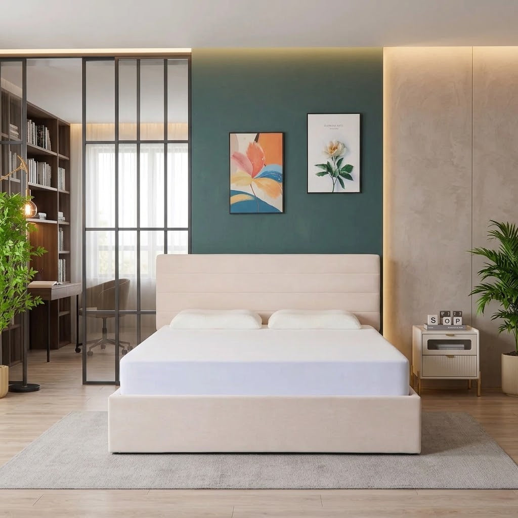 Rocco Upholstered Hydraulic Storage Bed with Headboard – Modern Platform Bed Frame with Lift-Up Storage - Grey Linen, Beige Velvet, Grey velvet