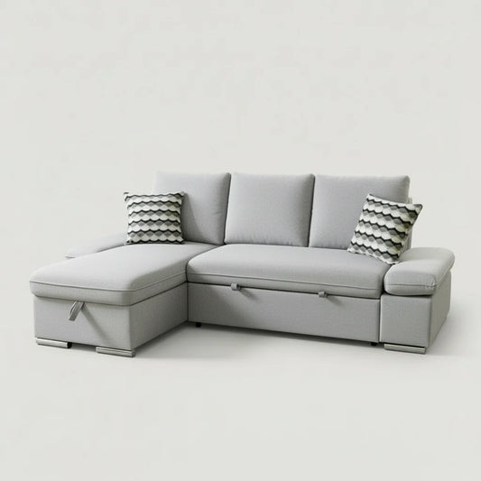 Langley Sectional Sofa Bed with Reversible Chaise and Storage - Light Gray