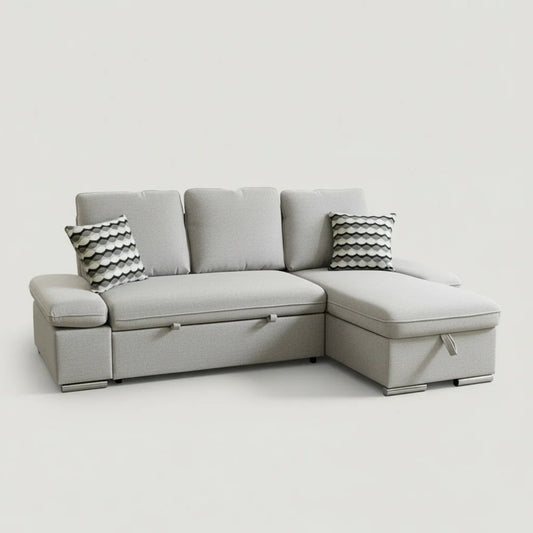 Langley Sectional Sofa Bed with Reversible Chaise and Storage - Light Gray