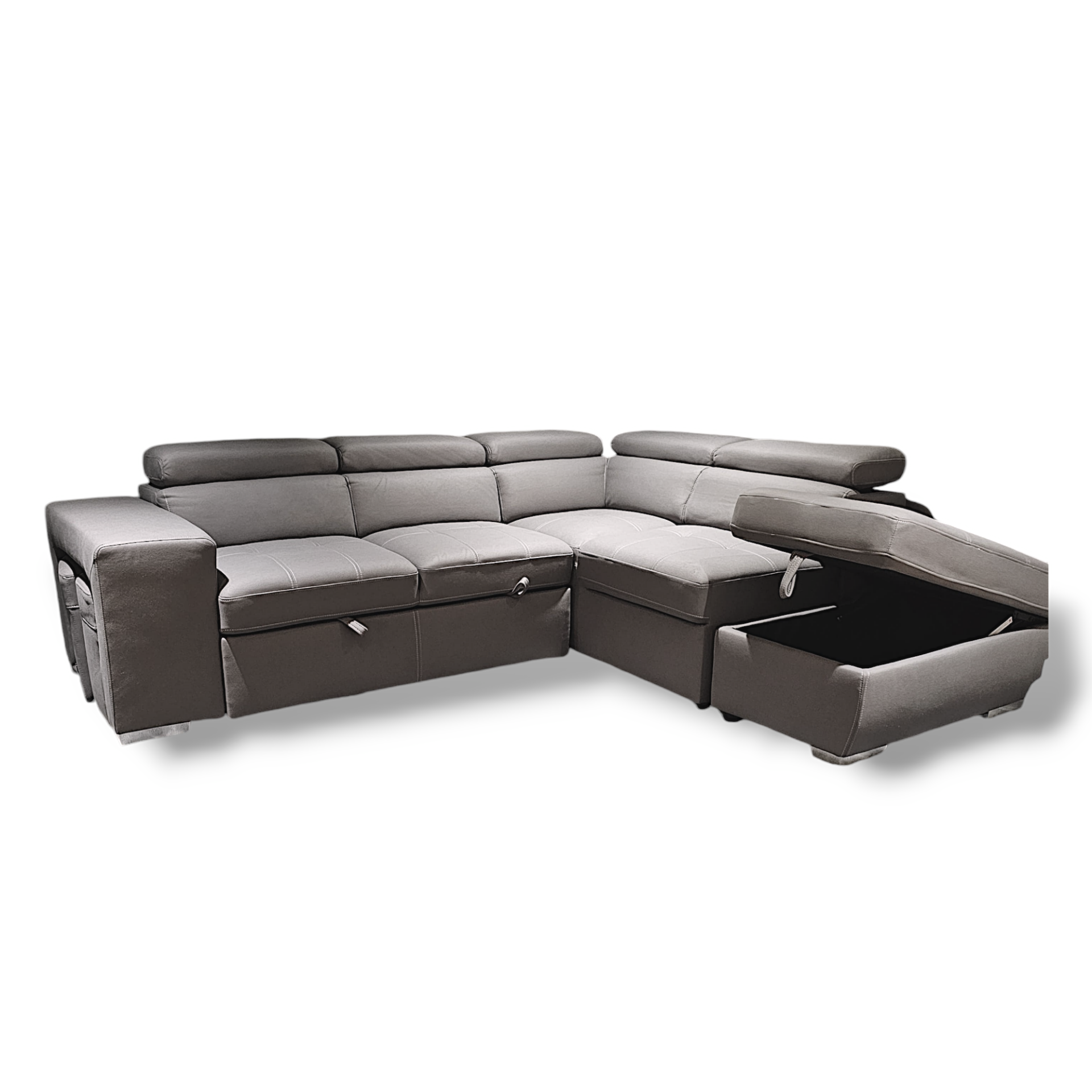Sicily 3-Seater Sectional Sofa Bed with Ottoman - 2 stools  - Grey Vegan Suede image 2