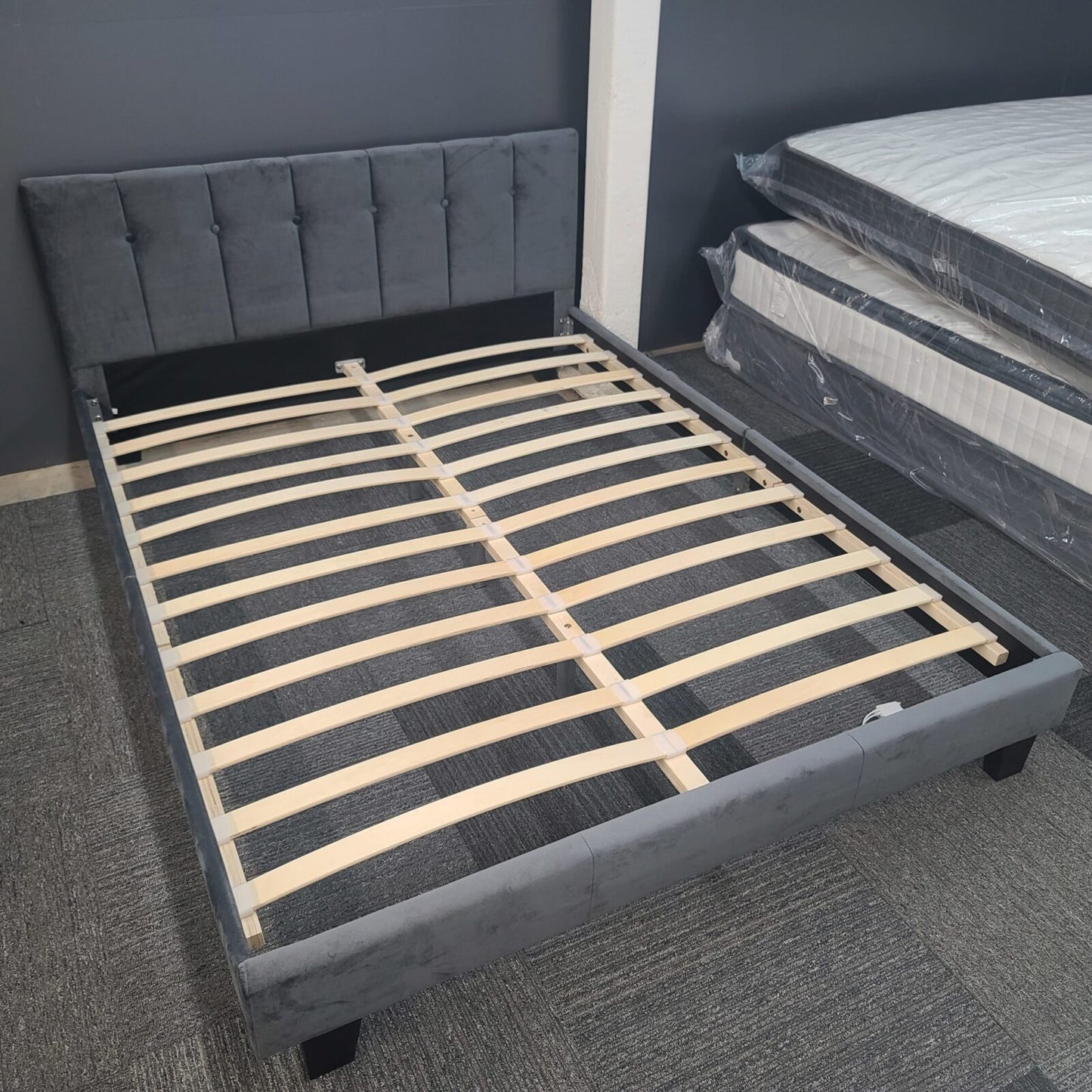 Caseros Bed frame - Grey velvet- Charcoal grey - Double & single size image 0