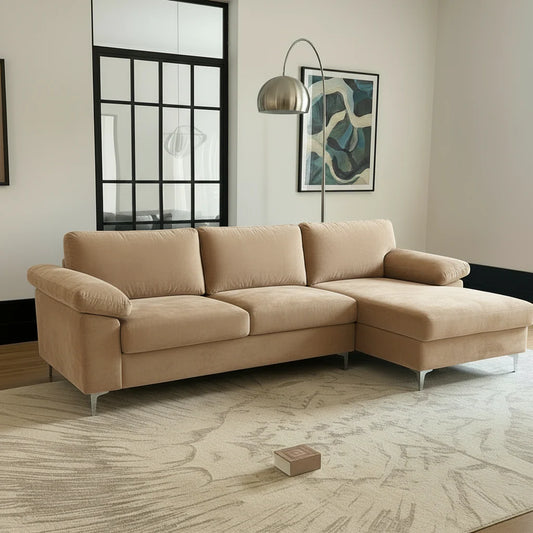 Halifax Sectional Sofa - Beige Velvet