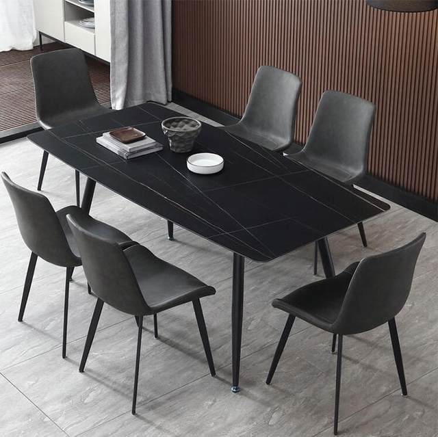 Montreal 7-Piece Dining Set with Black Marble Finish