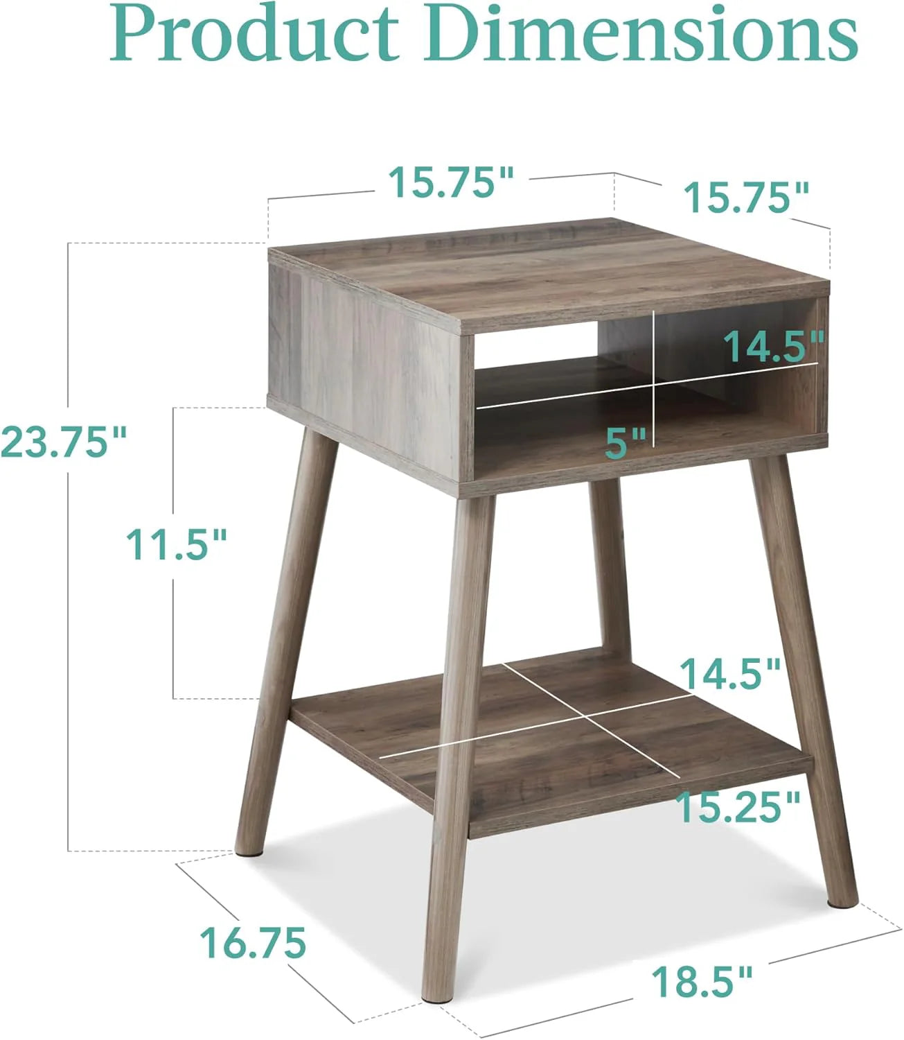 Lexy Mid-Century Modern Light Grey End Tables with Solid Wood Legs – Set of 2
