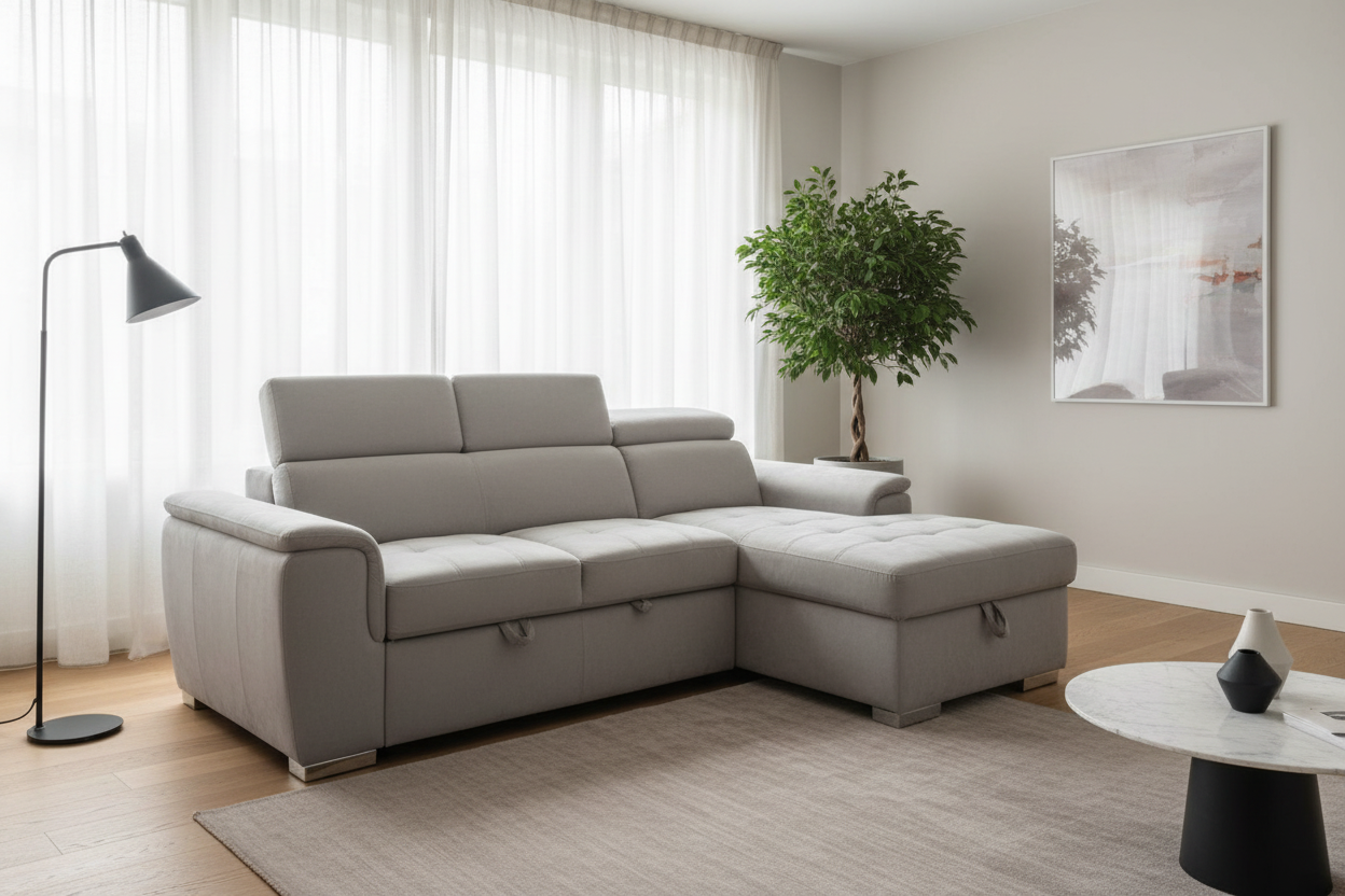 Tofino 3-Seater Sectional Sofa Bed with Adjustable Headrests and Storage - Modern Living Room