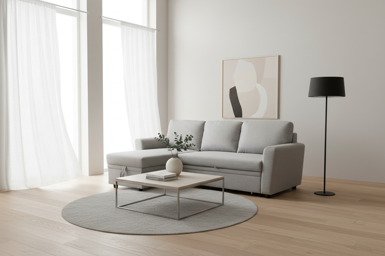 Hope Sectional Sofa Bed with Storage in Light Grey - Modern Living Room