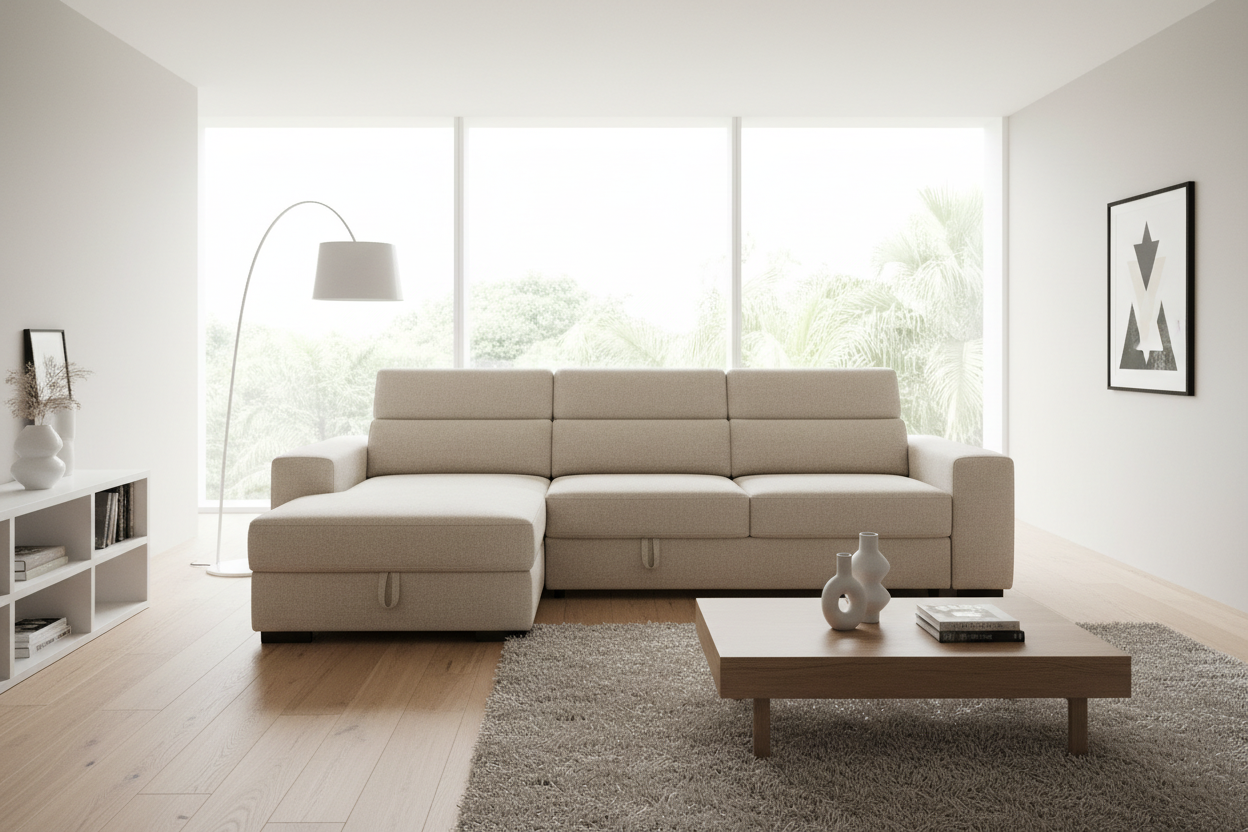 Coquitlam Sectional Sofa Bed with Reversible Chaise in Beige - Modern Living Room